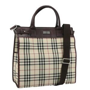 Burberry Nova Check Hand Bag Canvas Beige